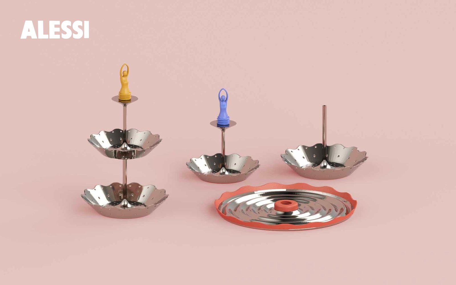 Renders in three colours on a pink background, with the Alessi logo