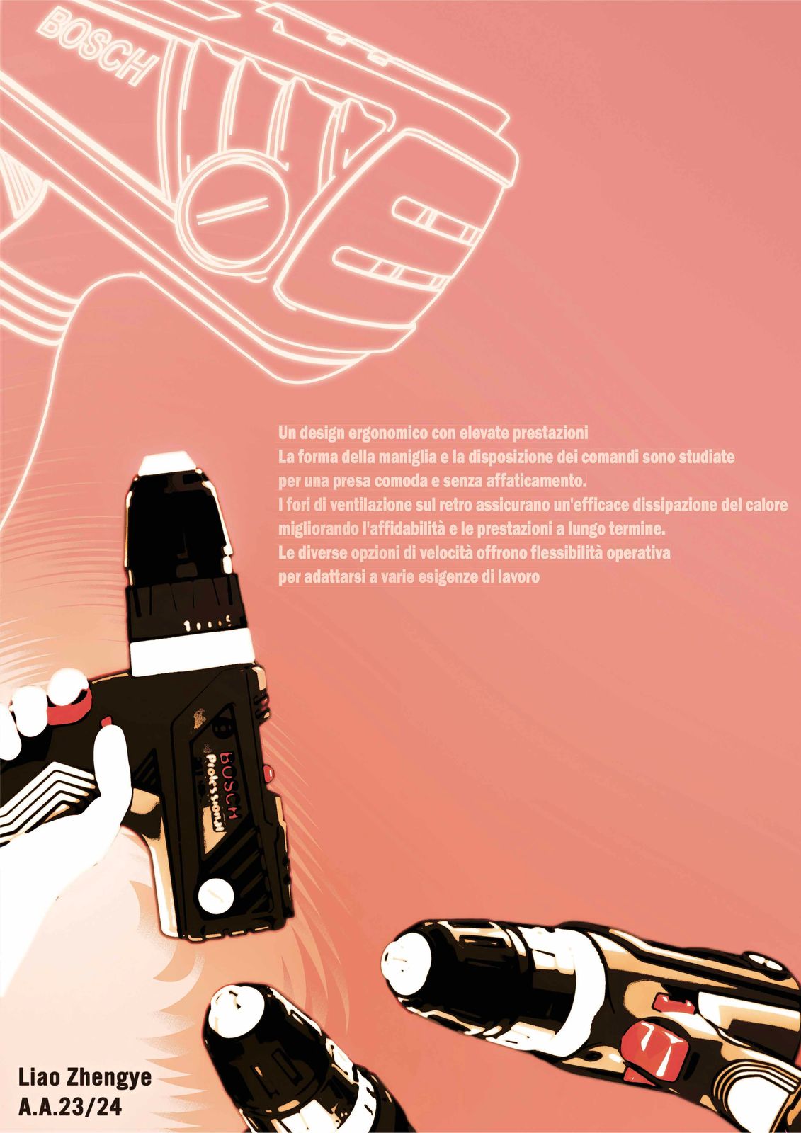 Pink layout with drill illustration