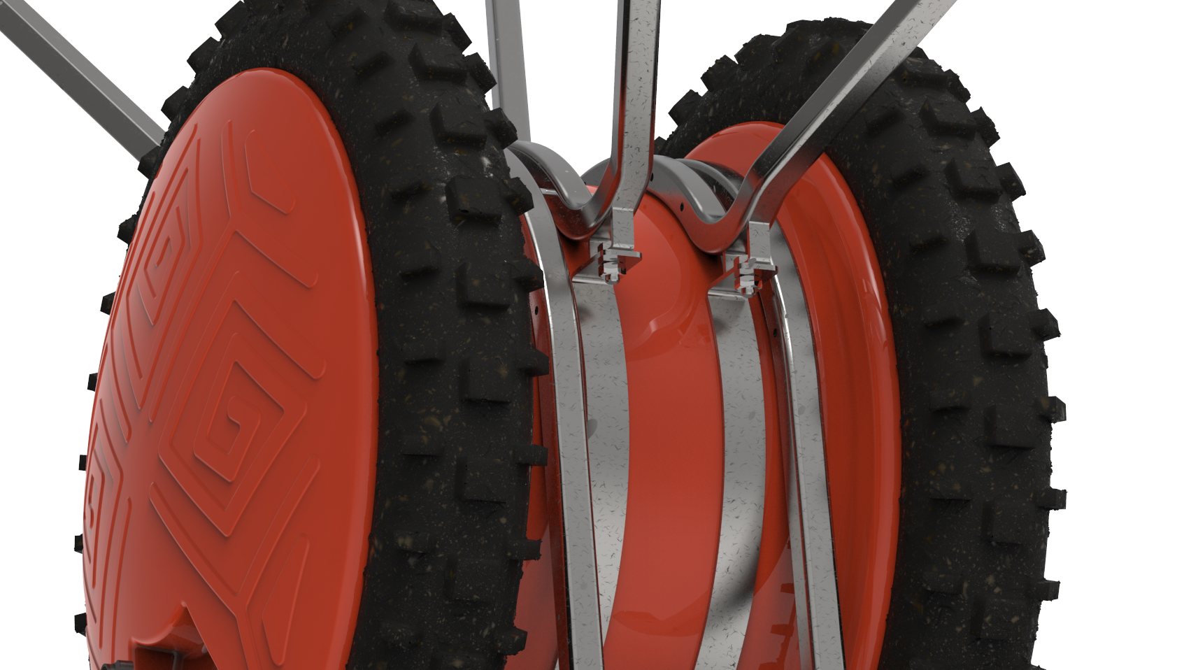 Handle straps wrapped around the drum between two tyres